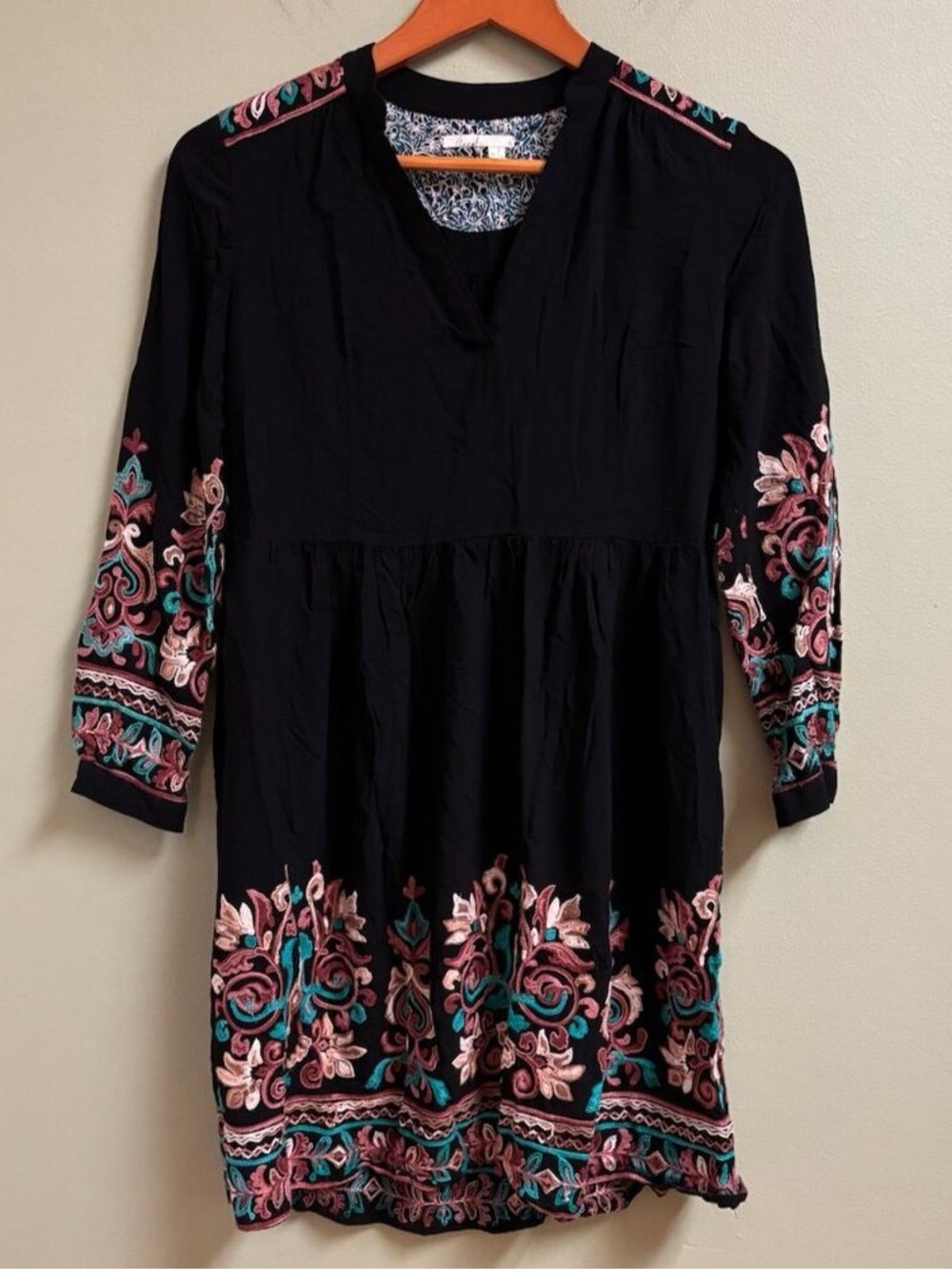 Black Embroidered Peasant Tunic Dress - Brand Unspecified